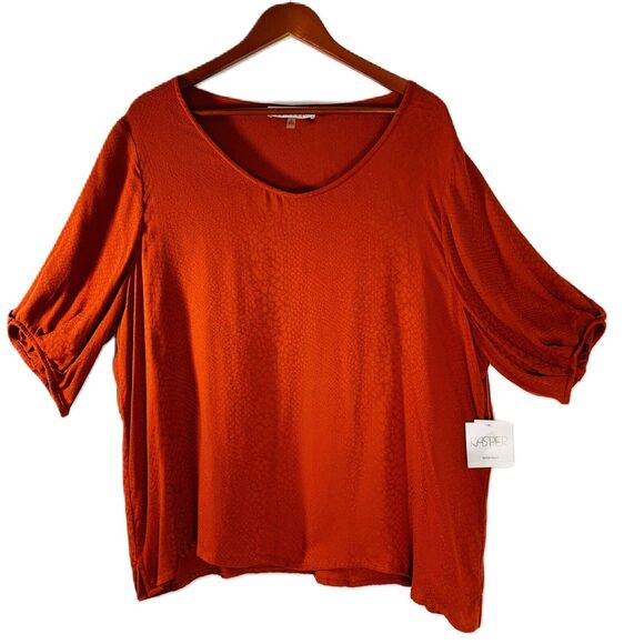 Kasper Blouse Women 2X Henna Rust Snake Skin Print Scoop Neck Edgy Whimsy NWT - Picture 1 of 12